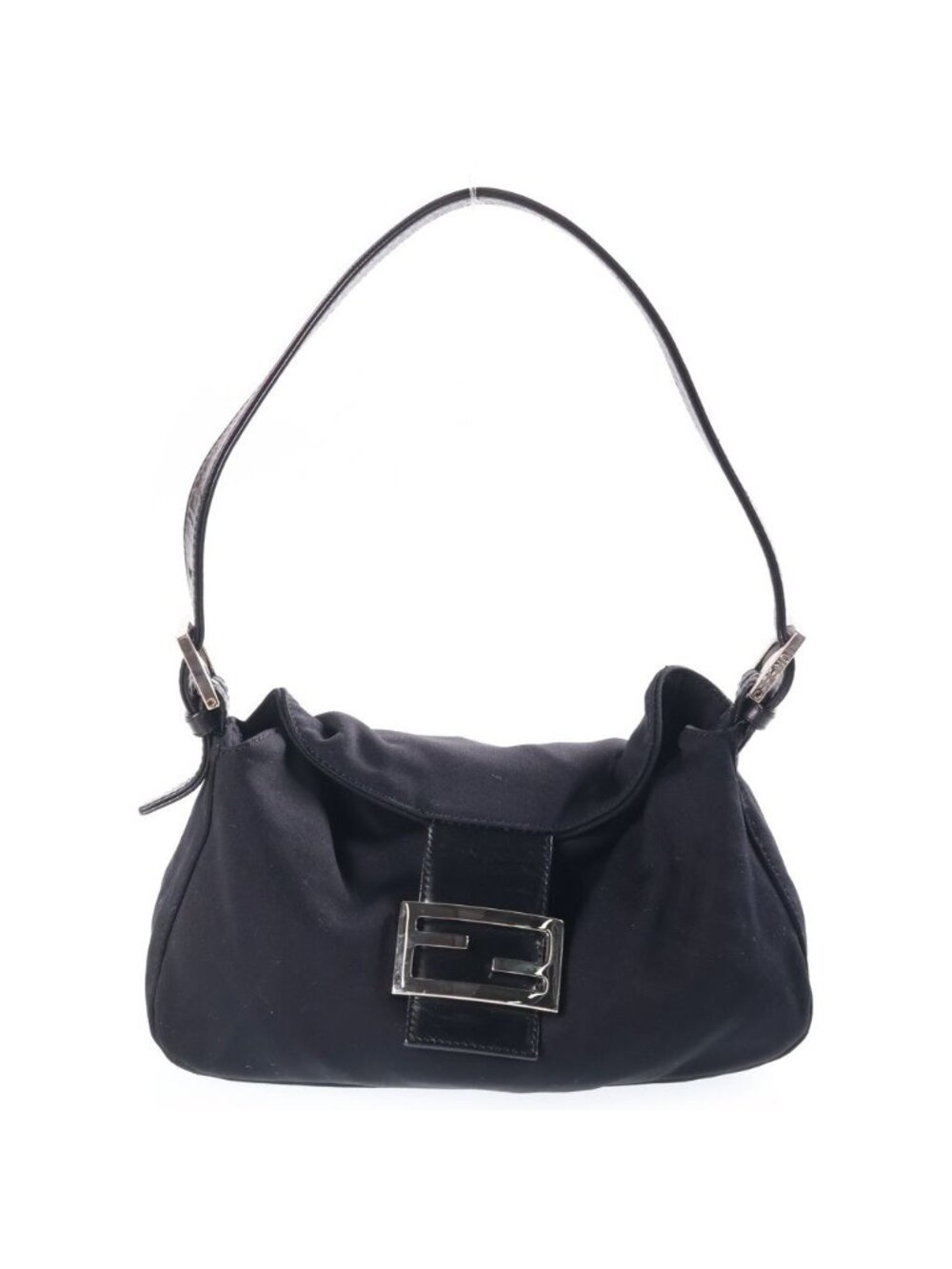 Fendi Mamma Bucket Bag Black Leather Cotton Silver